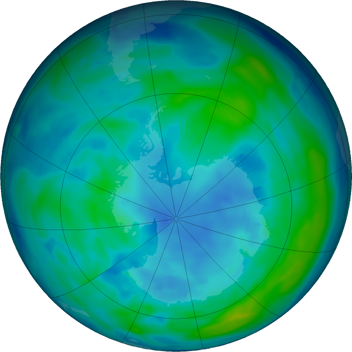 Antarctic ozone map for 24 April 2020